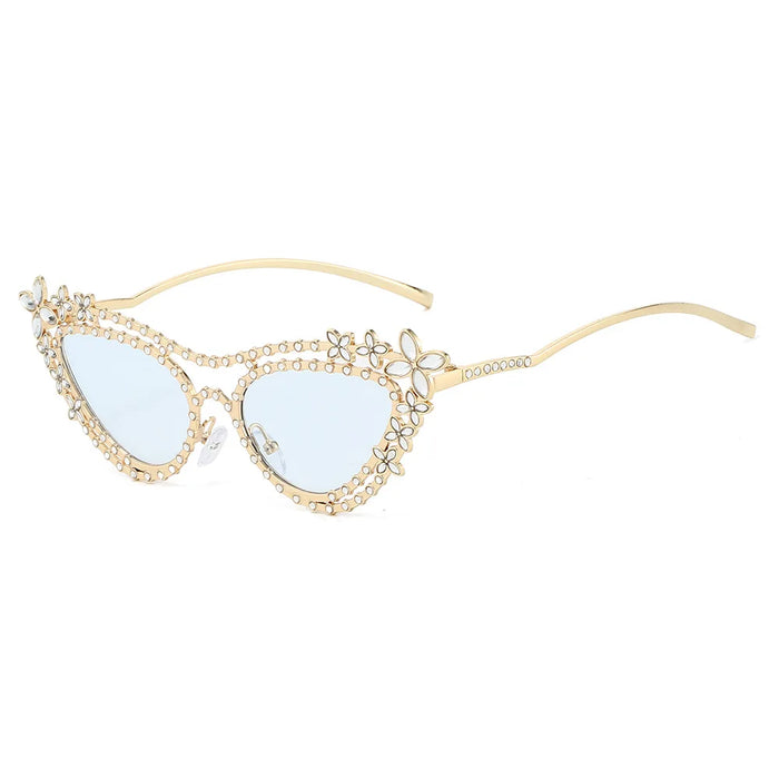 Ins Nouvelles Lunettes de soleil de luxe à double faisceau œil de chat pour femmes Y2K, design de fleur en diamant, tendance, décontractées, pour hommes, Gafas De Sol UV400