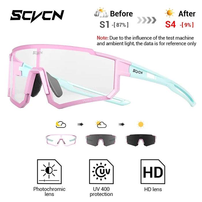SCVCN Photochromic Cycling Glasses Night Riding Glasses Outdoor Sport Travel Sunglasses Men Women MTB Bike Golf Driving Eyewear