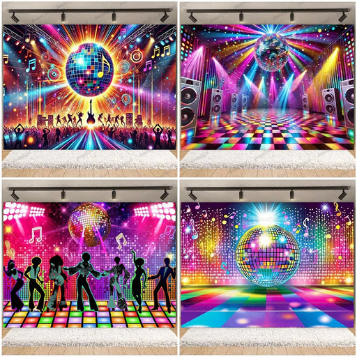 Décoration de fond de fête disco rétro, bannière murale pour club, scène, boule, décorations de fête, piste de danse de fête musicale et fond de boule lumineuse