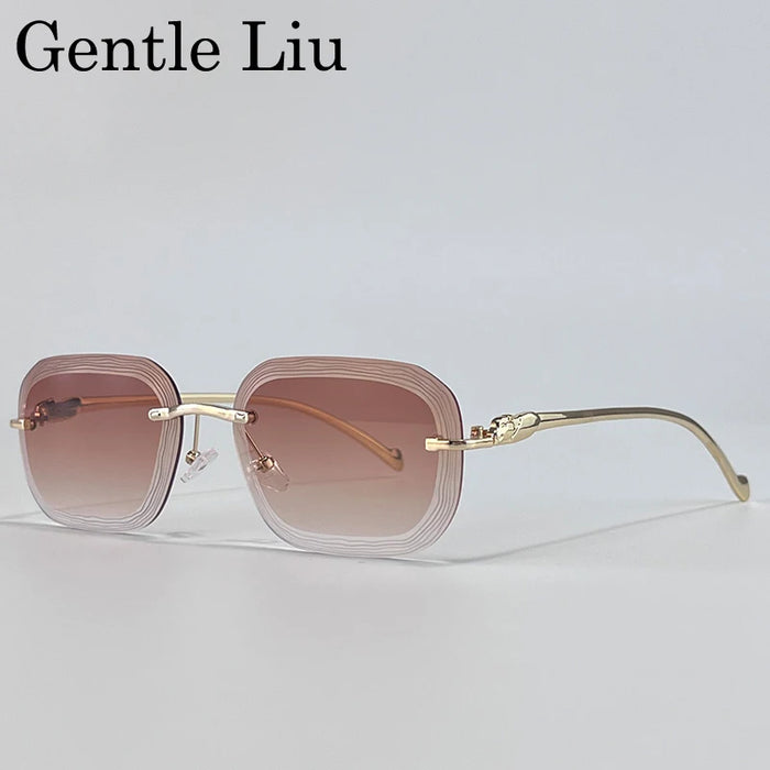 Lunettes de soleil carrées sans monture homme 2026 Marque de luxe unique Punk Lunettes de soleil sans monture pour homme Voyage Monture métallique Teintes