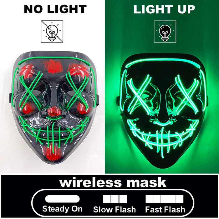 Máscara LED luminosa V de Vendetta, máscara facial completa anónima que brilla en la oscuridad para fiestas, raves, Halloween, cosplay y accesorios de disfraces.