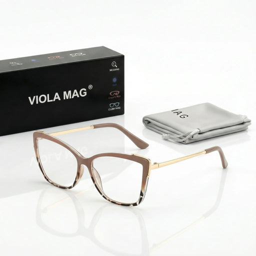 VIOLA MAG Fashion Contrast Cat Eye Reading Glasses, Metal Lens Legs Anti Blue Light, Women's Commuting Office
