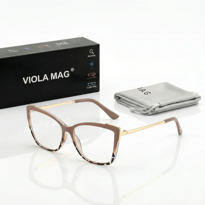 VIOLA MAG Lunettes de lecture œil de chat contrastées, branches métalliques anti-lumière bleue, pour femme, bureau, trajet quotidien