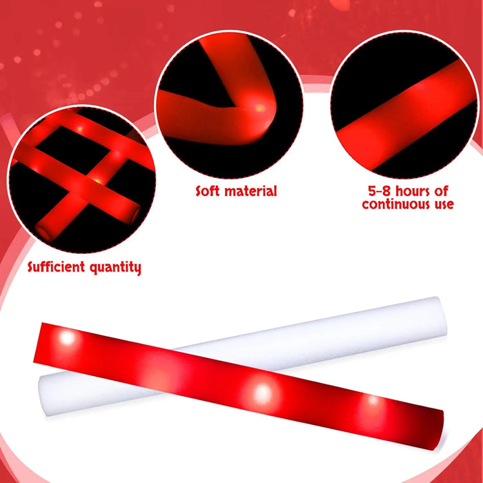 20/30pcs LED Glow Cheer Sticks Red Light Up Glow Sticks LED Foam Stick Wedding Wand Glow in The Dark Party Favors Supplies Raves