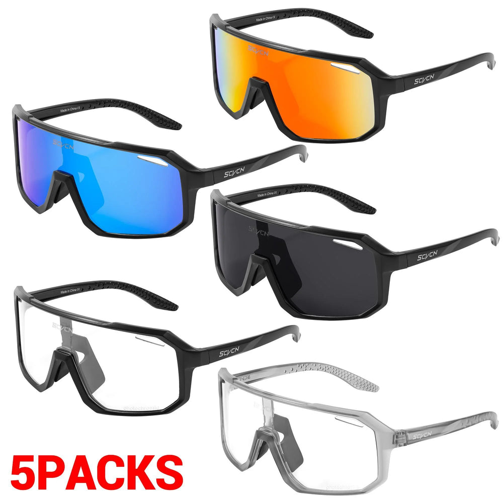 5PACK SCVCN Outdoor Photochromic Cycling Sunglasses MTB Bike Cycling Goggles Men Women Bicycle Sports Hiking Eyewear UV400 Pickleball
