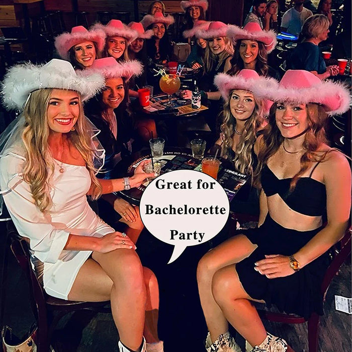 Lot de 5-12 Chapeaux de cow-girl/cowboy pour enterrement de vie de jeune fille, mariage, avec bandana en strass et lunettes en forme de cœur pour une dernière soirée disco