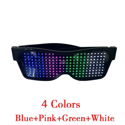 Gafas de Fiesta LED Bluetooth con Control de Aplicación, Idiomas Personalizados, Carga USB, Gafas Luminosas Intermitentes, Gafas de Sol para Conciertos de Navidad