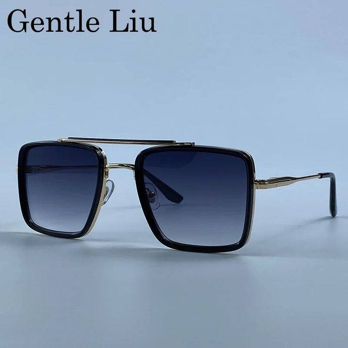 Oversized Steampunk Square Metal Sunglasses Men 2026 Luxury Designer Vintage Double Bridge Sun Glasses Retro Driving Eyewear