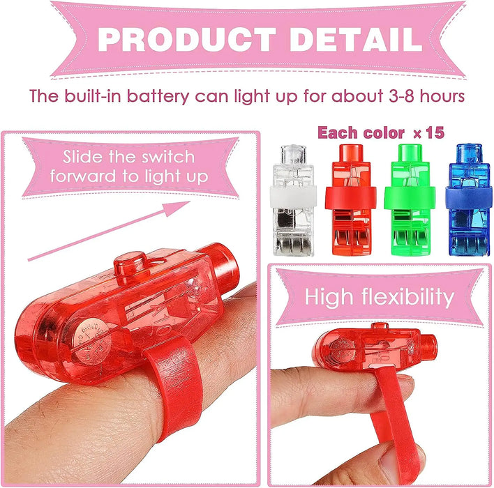 60 anillos LED con láser para dedos, luces LED intermitentes de plástico para dedos, anillos que se iluminan para niños, Halloween, Raves