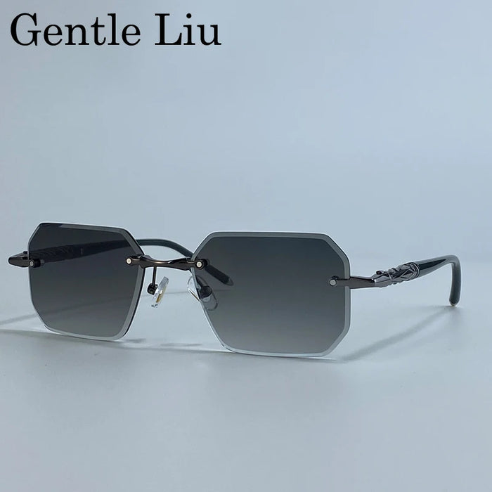 Square Rimless Punk Sunglasses Men 2026 Luxury Brand Trendy Driving UV400 Sun Glasses Polygon Frameless Eyewear For Male Shades