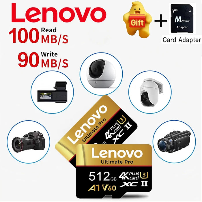 Lenovo Shockproof 512GB Memory Card SD Cards TF Cards Micro TF SD 256GB 128GB UHS-I Shockproof U1 for Camera/Smartphone