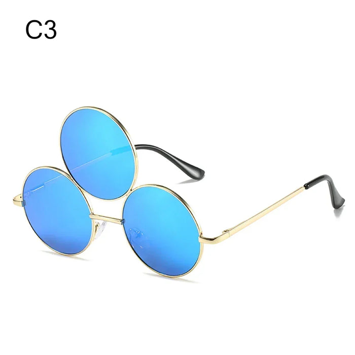 Novel Third Eye Round Metal Frame Sunglasses Chinese Style Erlang God Three Eyes Glasses Funny Party Halloween Cosplay Glasses