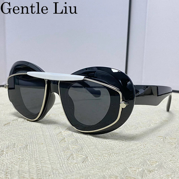 Sexy Cat Eye Punk Sunglasses Women 2026 Luxury Brand New Y2k Sports Double Frame Sun Glasses For Men Shield Eyewear Shades UV400