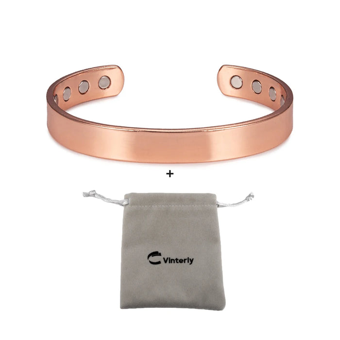 Vinterly Pure Copper Bracelets for Women Men 10mm Wide Adjustable Cuff Copper Magnetic Bangles Arthritis Healing Energy Jewelry