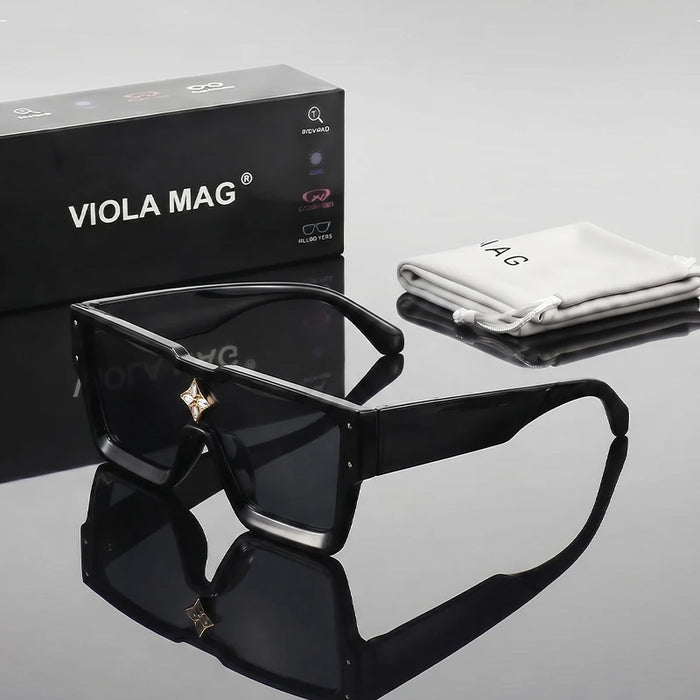 Gafas de sol VIOLA MAG de moda con diamantes, montura grande, gafas cuadradas sencillas integradas, unisex para viajes, con estuche para gafas