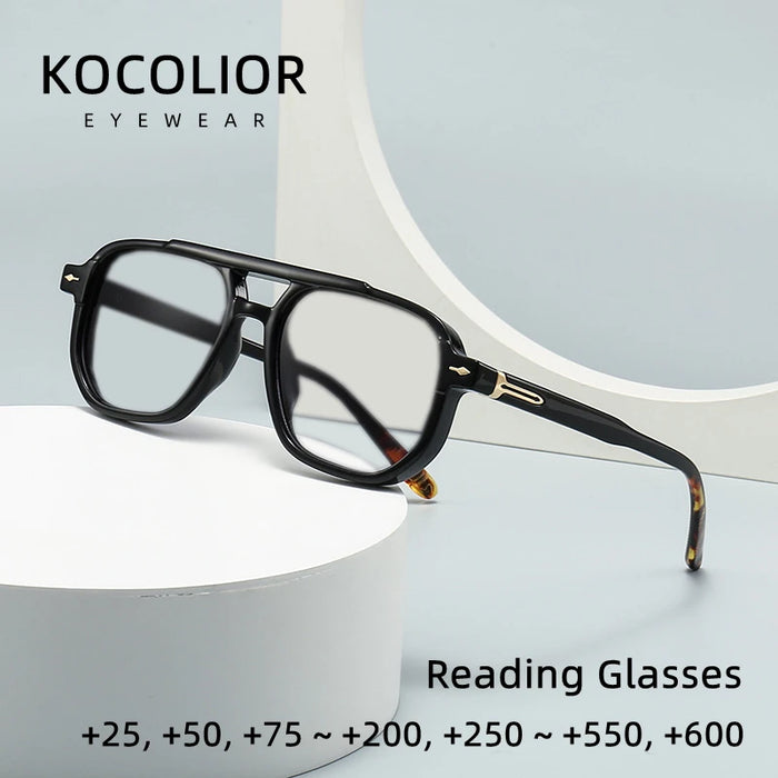 New Fashion Double Beam Anti Blue Light Photochromic Presbyopia Glasses for Women and Men Retro Brand Design Presbyopia Glasses