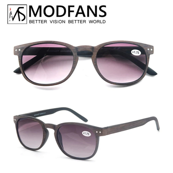MODFANS Wood Look Reading Glasses Men Women Round Sun Readers Eyeglasses Frame Vintage Spring Hinge with Diopter +0.5 to +5.0