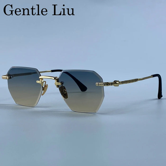 Gafas de sol cuadradas sin montura para hombre 2026, de lujo, de diseñador, modernas, de polígono, con montura de metal, gafas de sol Y2K, punk, sin montura, Hip Hop