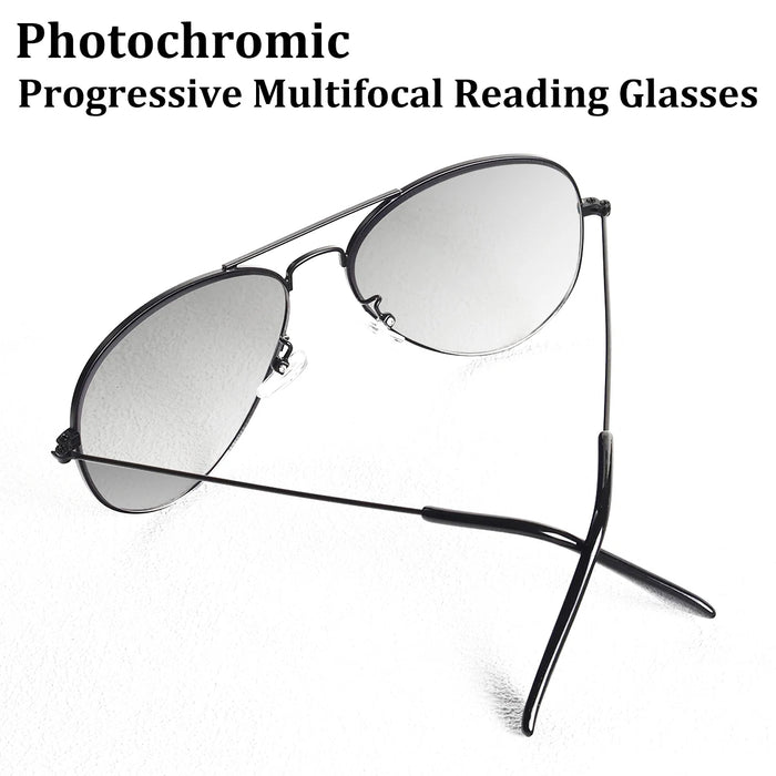 Gafas de lectura progresivas fotocromáticas multifocales clásicas tipo aviador para hombre y mujer, montura de metal, antiluz azul, para presbicia