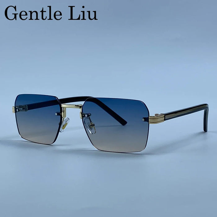 Rimless Square Punk Sunglasses Men 2026 Luxury Brand Designer Vintage Hip Hop Sun Glasses Cut Edge Eyewear Fashion Driving Shade