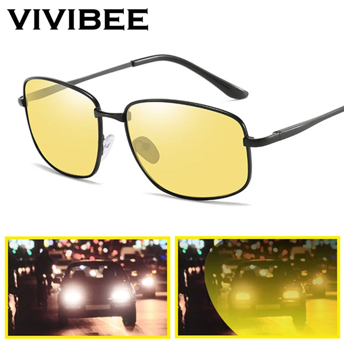 VIVIBEE Polarized Night Vision Glasses for Men Driving 2026 Metal Frame Yellow Nightvision UV400 Women Goggles