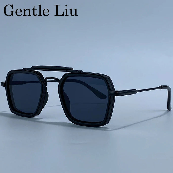 Steampunk Square Sunglasses Men 2026 Luxury Brand Polygon Metal Double Beam Sun Glasses For Male Driving Eyewear UV400 Shades