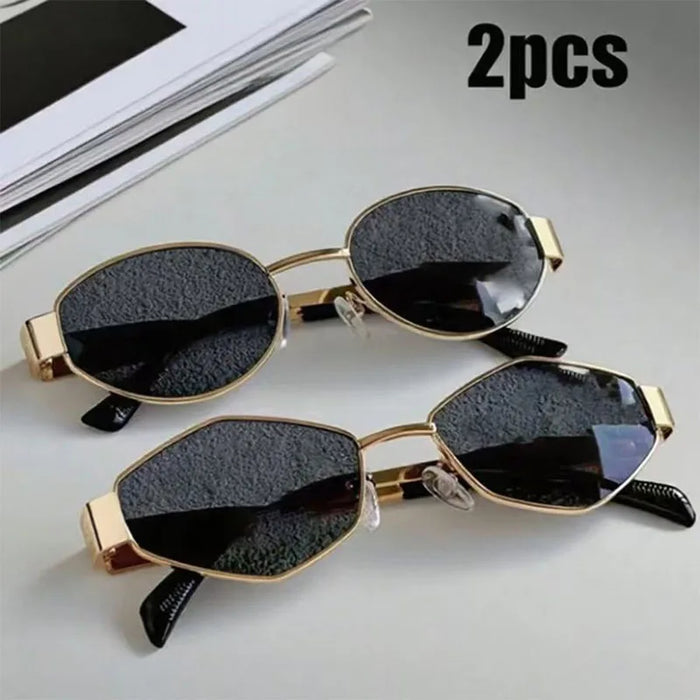 2 Pack Summer Fashion Sunglasses Set, Rhombus and Oval Frame Trendy Eyewear Accessories for Daily Wear Street Casual