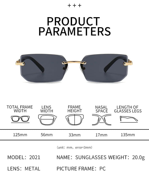 Rimless Sunglasses Rectangle Fashion Popular Women Men Shades Small Square Sun Glasses For Female Male Summer Traveling Oculos