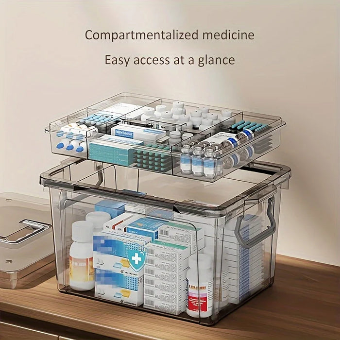 Waterproof Double Layer Transparent Multi Tier Medicine Storage Box Home Bedroom First Aid Storage Container