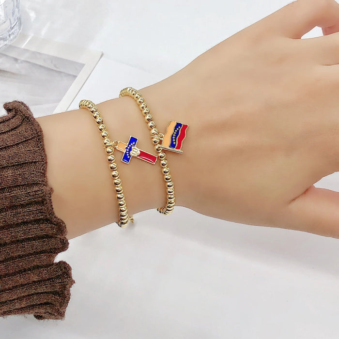 New Arrival Venezuela Flag Map Cross Copper Bead Bracelet Classic for Men's Women's Daily Party Zircon Jewelry National Day Gift