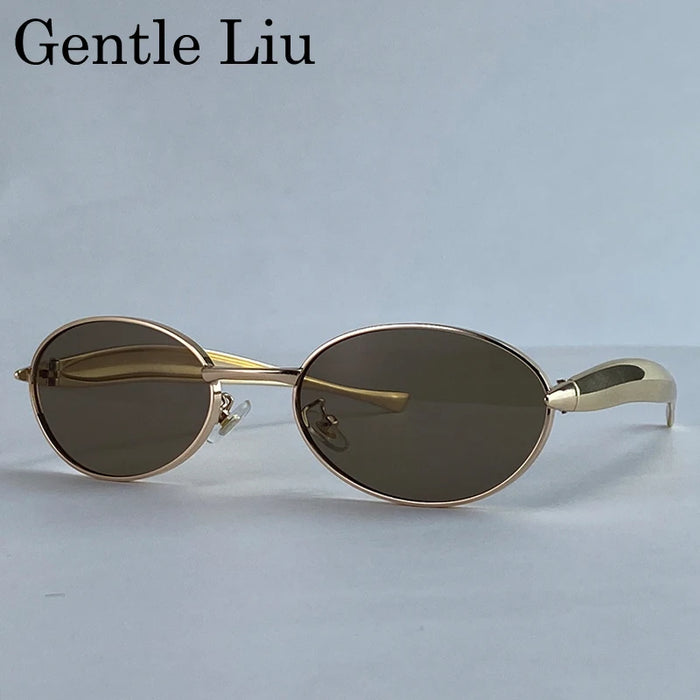 Vintage Small Frame Oval Sunglasses Women 2026 Luxury Trendy Steampunk Metal Sun Glasses For Lady Classic Outdoor UV400 Shades