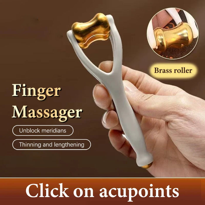 Finger Massage Dual-Row Roller Brass Roller Design Easy Use Relieve Finger Fatigue Promote Blood Portable Finger Massage Tool"