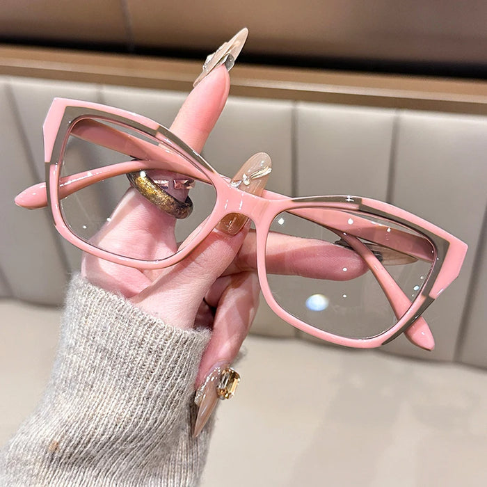 Gafas de lectura de ojo de gato elegantes para mujer - Diseño moderno de bloques de color, bloqueo de luz azul, aumento de 1.0 a 4.0