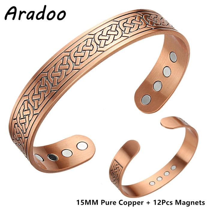 ARADOO Pure Copper Bracelets for Women 3500 Gauss Magnetic Therapy Braided Cuff Bangle Jewelry Gift