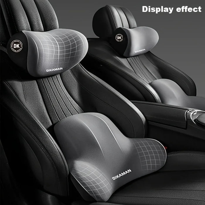 Memory Foam Headrest Lumbar Support Set Ergonomic Neck Pillow Back Cushion Car Driver Seat Comfort Breathable Polyester Fabric