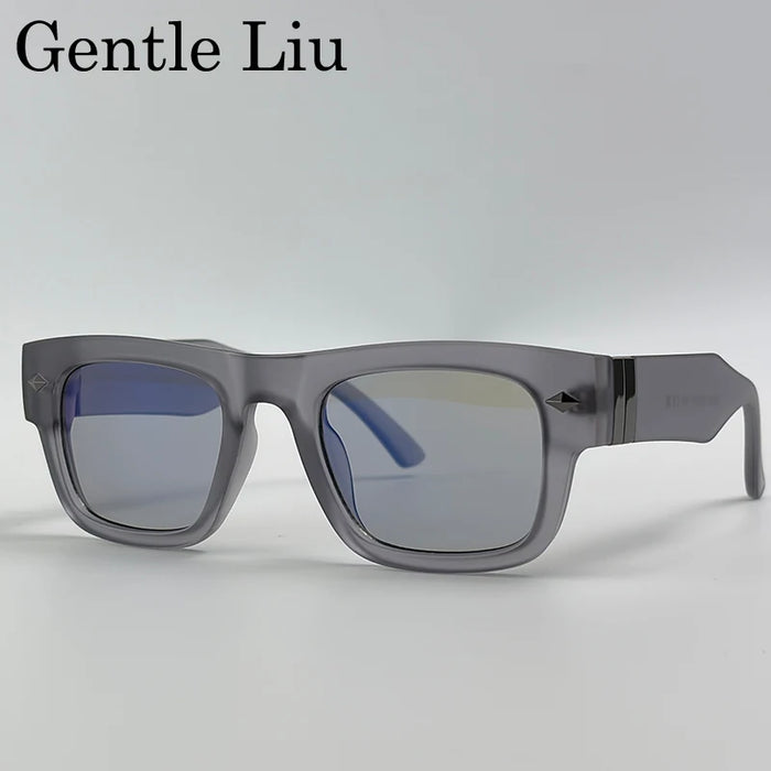 Lunettes de soleil rétro steampunk carrées photochromiques pour hommes, marque de luxe, design oversize, monture épaisse, rivet, lunettes de soleil pour homme