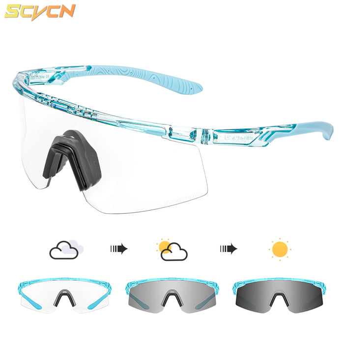 SCVCN Outdoor Photochromic Sunglasses Men Women Bicycl Cycling Glasses Sports MTB Driving Bike Eyewear Hiking UV400 Goggles New