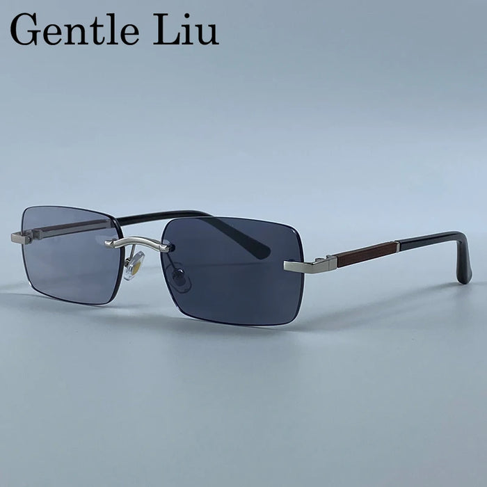 Rectangle Punk Rimless Sunglasses Men 2026 Luxury Designer Trendy Photochromic Sun Glasses Vintage Small Frame Driving Eyewear