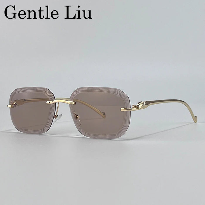 Lunettes de soleil carrées sans monture homme 2026 Marque de luxe unique Punk Lunettes de soleil sans monture pour homme Voyage Monture métallique Teintes