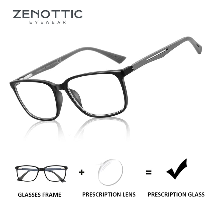 ZENOTTIC Square Prescription Glasses Anti Blue Light Photochromic Optical Eyeglasses with Myopia Hyperopia Progressive Lens