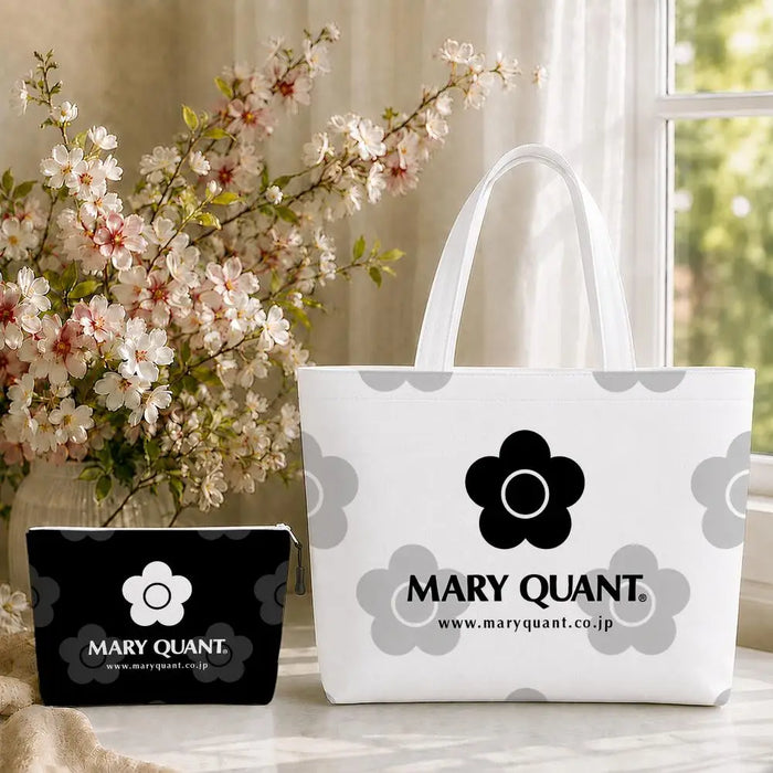 Fashion M-Mary Quant Storage Bags 2-Piece Canvas Tote Bag Set with Zipper Pouch Large Capacity Shopping Travel Bag