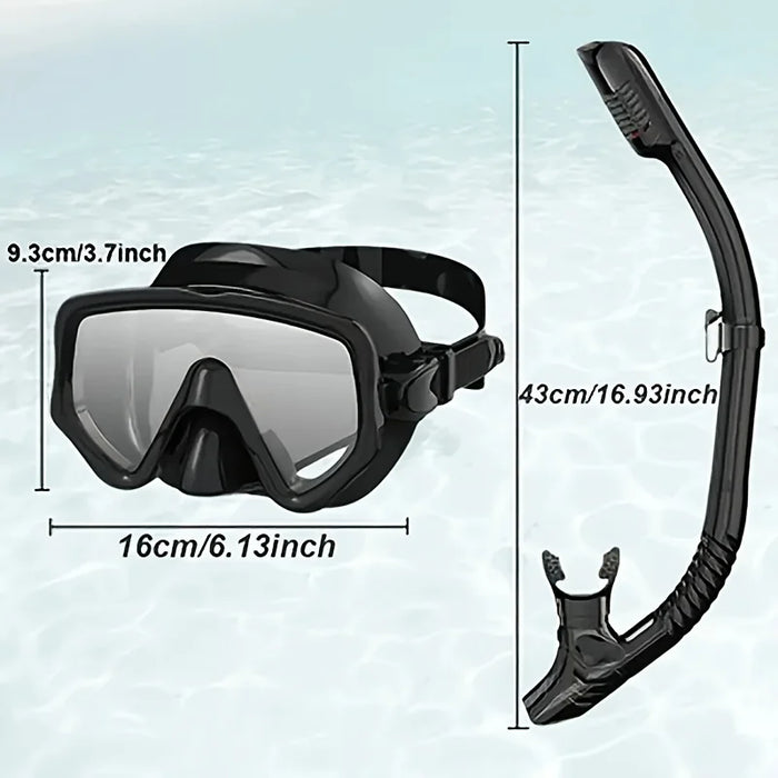 Scuba Diving Mask Snorkel Set For Adults Tempered Glass Professional Panoramic Snorkeling Gear Swimming Training Snorkel Kit