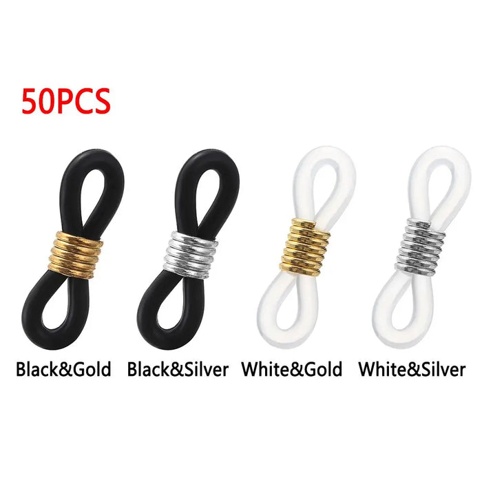 50PCS Rubber Anti-Slip Eyeglass Chain Ends Retainer Adjustable Rubber Eyeglass Strap Spectacle End Connectors Glasses Ring