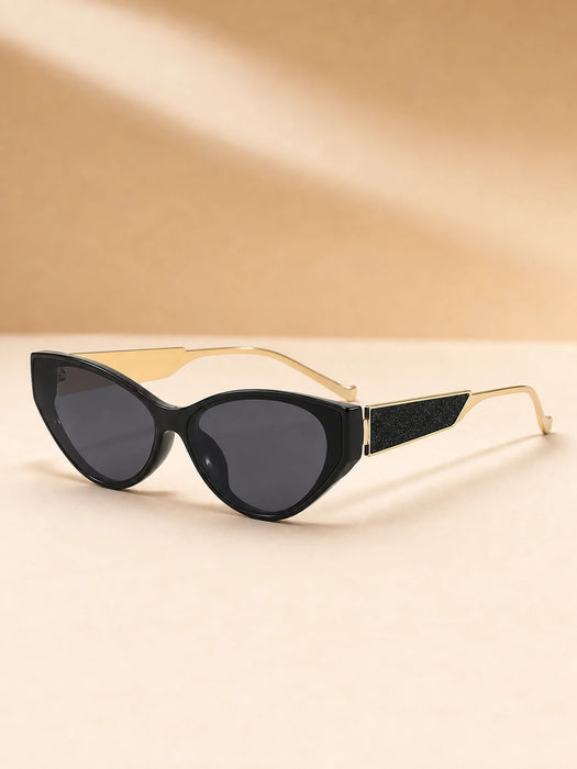 Light Luxury Narrow Frame Cat Eye Sunglasses With Contrasting Marble Texture Frame For Girls' Travel Street Photography Glasses