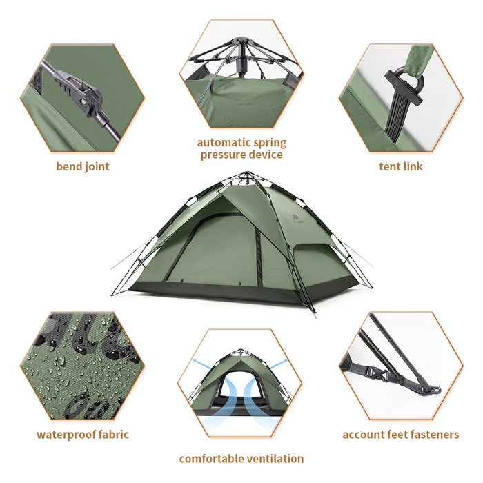 Naturehike 3-4 Person Tent Ultralight Waterproof Automatic Tent Portable 3 Season Backpacking Tent Outdoor Hiking Camping Tent