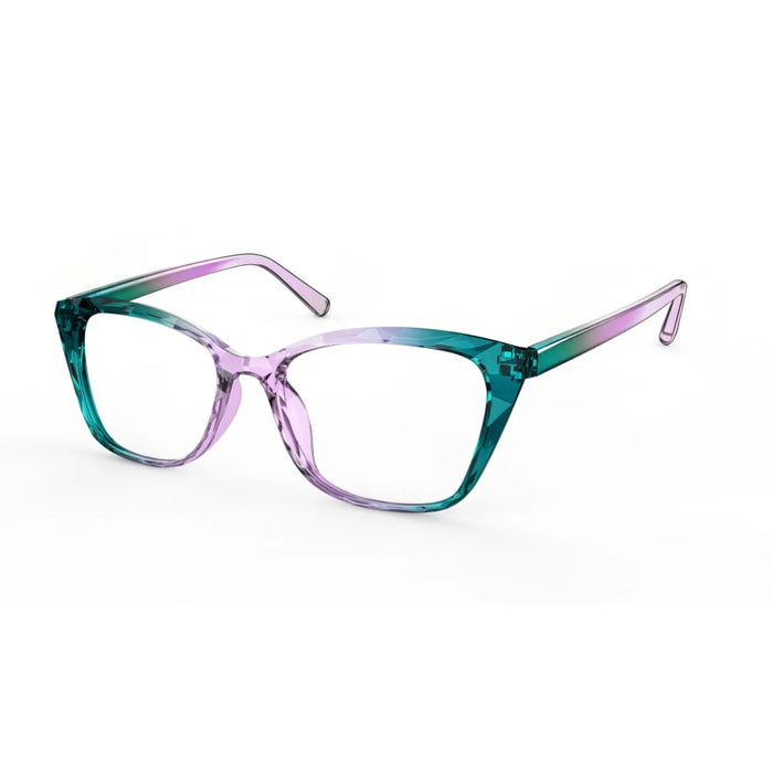 MODFANS Gradient Cat-Eye Polygonal Blue Light-Blocking Reading Glasses, Geometrically Cut Clear PC, for Women, +0.5 to +4.0.