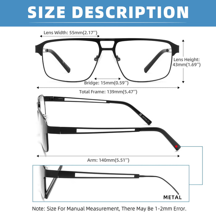 Gafas de lectura de luz azul para hombres con montura de metal, gafas de ordenador, lupa para presbicia con lentes de +0,75~3,0