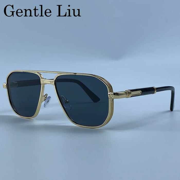 Square Punk Metal Frame Sunglasses Men 2026 Luxury Designer Vintage Steampunk Double Bridge Hip Hop Sun Glasses Outdoor Shades
