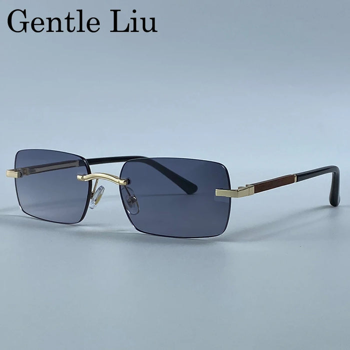 Rectangle Punk Rimless Sunglasses Men 2026 Luxury Designer Trendy Photochromic Sun Glasses Vintage Small Frame Driving Eyewear