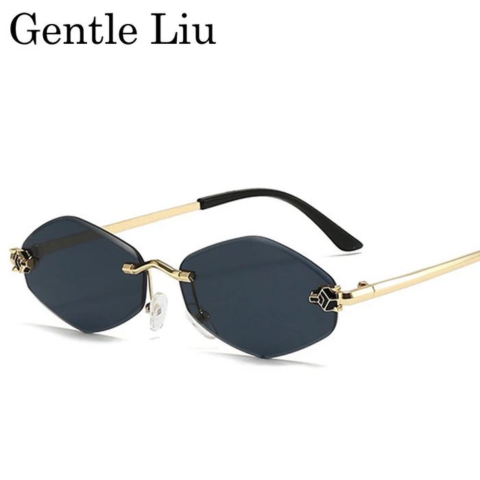 Gafas de sol hexagonales sin montura a la moda para mujer 2026, de marca de lujo, estilo Y2K Punk, sexy, para viajar, lentes de sol para mujer, gafas sin montura de rombos
